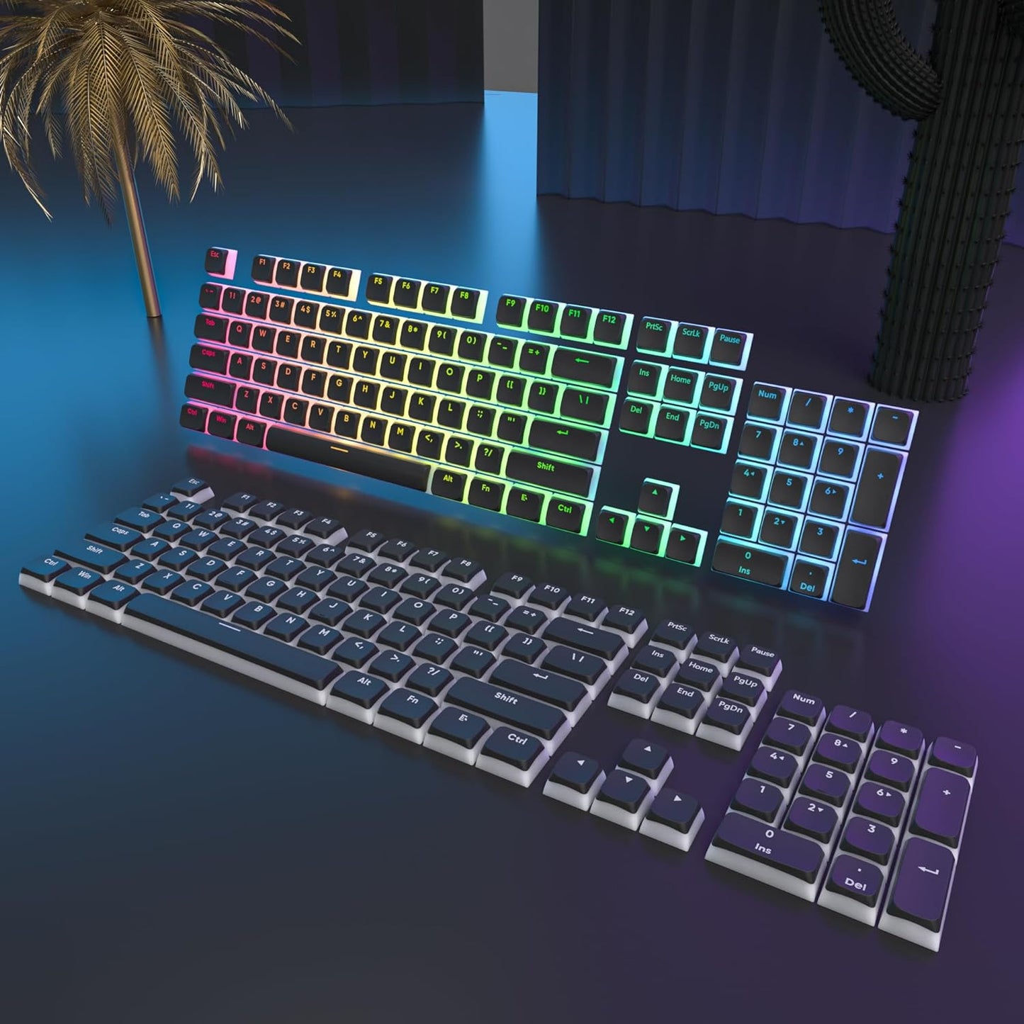 140 Keys Gradient Keycaps Side Printed Keycap Set Cherry Profile PBT Keycaps Double Shot Shine Through Custom Keycaps for Mechanical Gaming Keyboards(Minutest Dust)