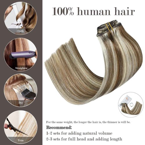 Honsoo Upgraded Clip In Hair Extensions Balayage Real Human Hair Clip Ins Light Brown To Blonde Highlights Soft Straight For Women 85g 18in 7pcs