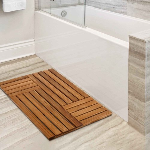 Utoplike Teak Wood Bath Mat for Bathroom and Shower Foot Stool for Shaving Legs