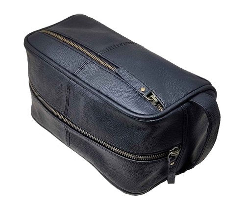 jaald Men's Large Genuine Black Luxury Leather Toiletry Bag Shower Kit Shaving And Grooming Bag For Travel Groomsmen Gift Men Women Hanging Zippered Makeup Bathroom Cosmetic Pouch Make Up Case