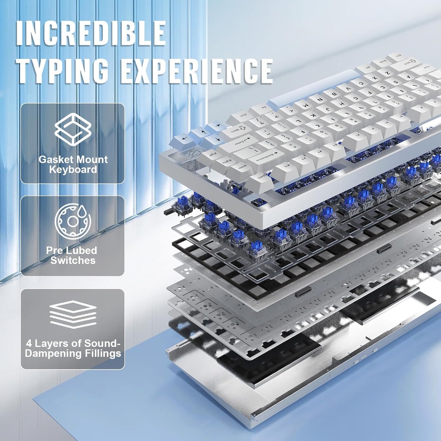 YUNZII AL75 PRO 75% Wireless Mechanical Gaming Keyboard,Full Aluminum CNC,BT/2.4G/Wired,PBT Keycaps,Gasket Mounted Hot Swap,Custom RGB Backlight, Programmable for Mac/Win (Black, Blue Grey)