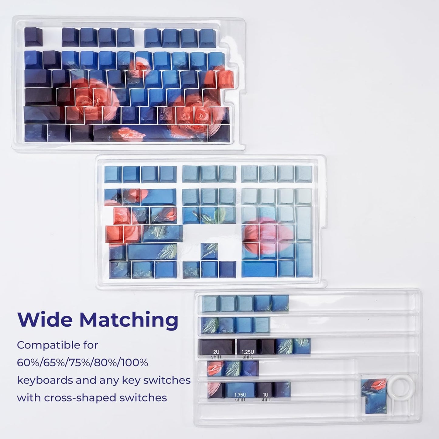 XVX PBT Keycaps - Shine Through Keycaps, Side Printed Custom Keycaps 75 Percent, Rose Garden Key Cap Set Dye Sub & Double Shot, 130 Keys Cherry Profile Keyboard Keycap for Mechanical Keyboard