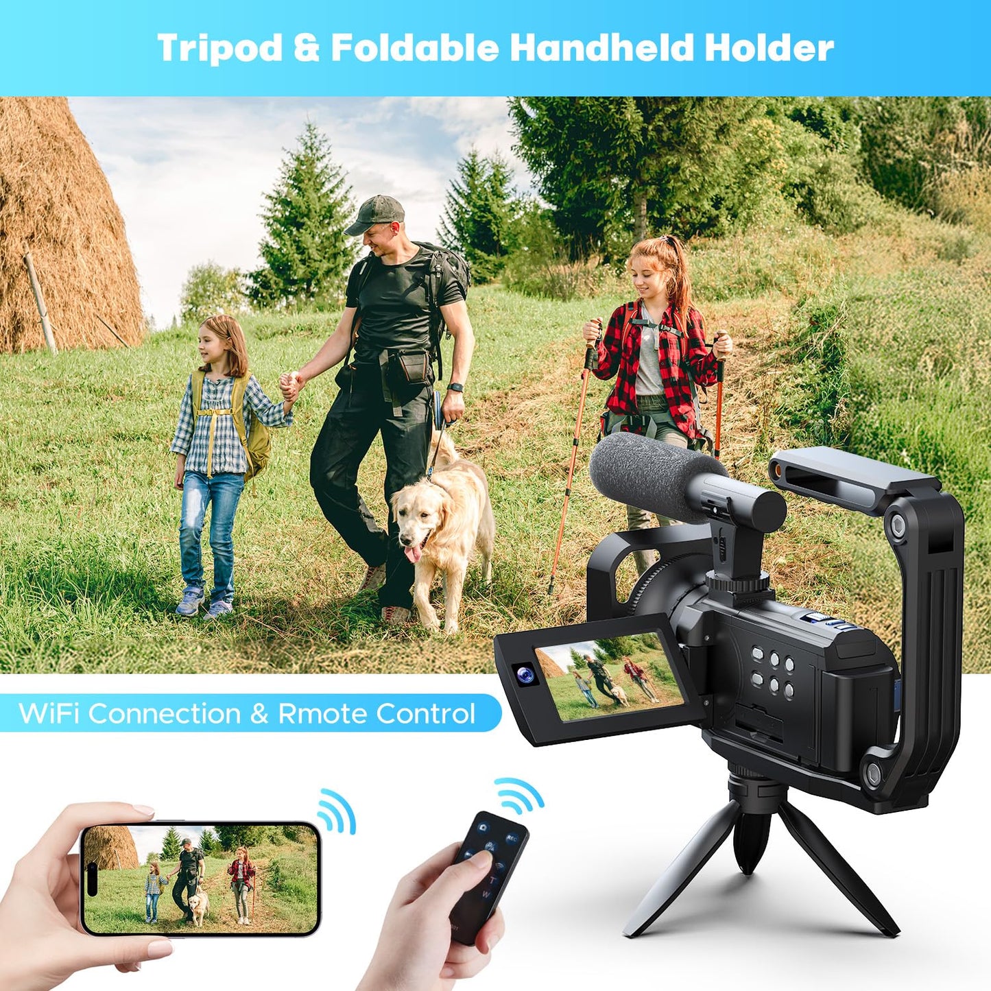 5K Camcorder Video Camera 56MP 16X Dual Lens Vlogging Camera for YouTube with WiFi & Night Vision, 3" 270ยฐ Touch Screen Cam corder - Includes 64GB SD Card, 2 Batteries, Tripod, Mic, Remote, Lens Hood