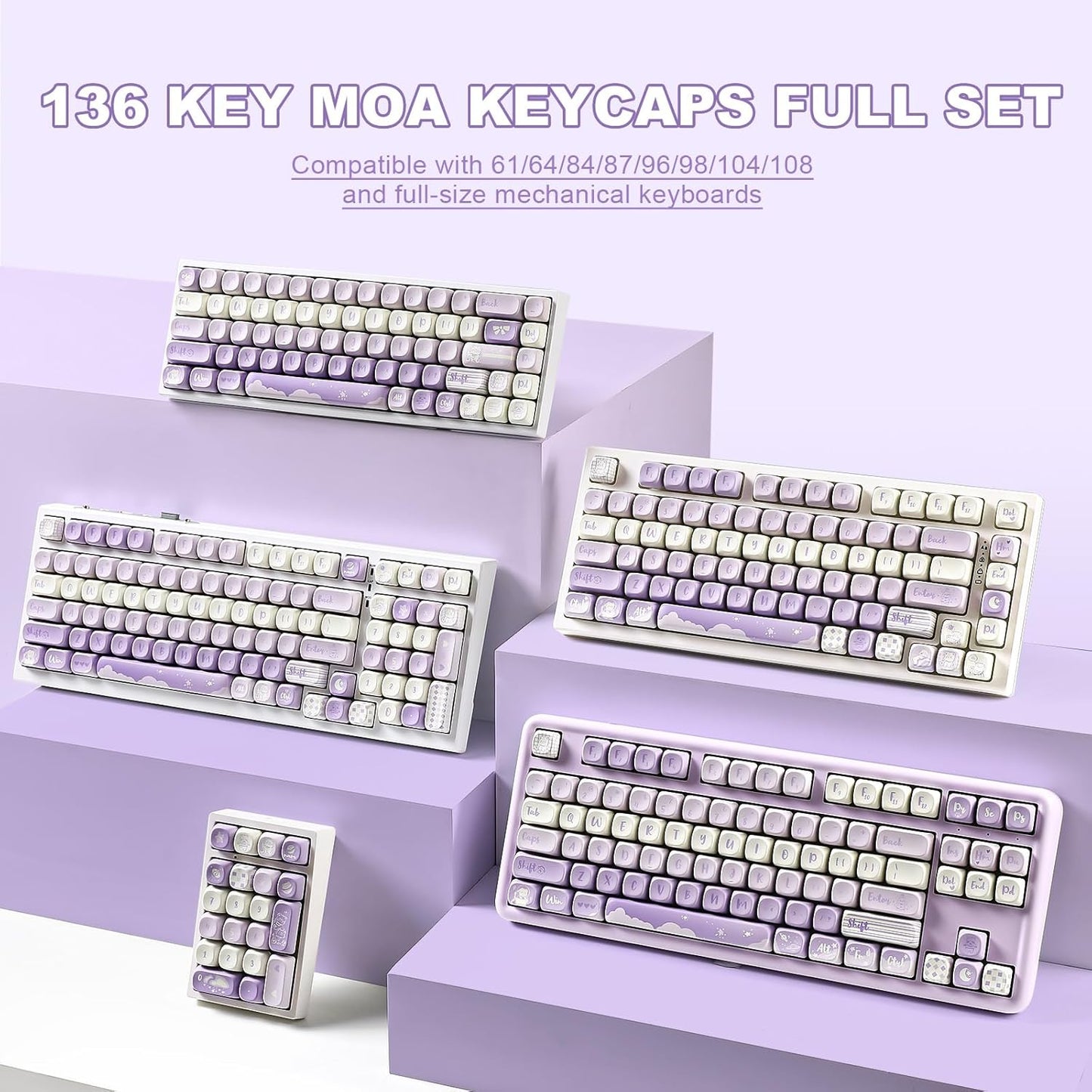 YUNZII 132 Keys MOA Keycaps, Dye-Sublimation PBT Custom Keycap Set for MOA Profile, Cute Bear Customized Pattern Keycaps for MX Switches Mechanical Gaming Keyboard (Butter)