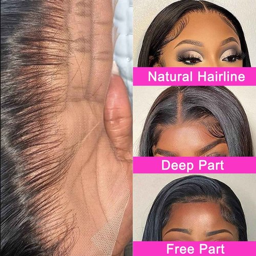 Lemoda 13x6 Frontal 18 Inch Straight HD Transparent Lace Frontals 12A Brazilian Virgin Human Hair Lace Frontal Closure Natural Black