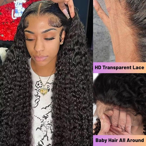 Deep Wave Lace Front Wigs Human Hair 13x4 HD Lace Front Wigs Human Hair Pre Plucked Wet And Wave Wigs For Women 180% Density Deep Curly Wigs 22 Inch Deep Wave Wig