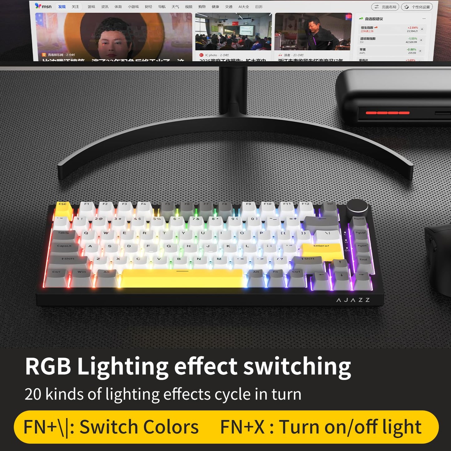 AJAZZ AK820 75% Wired RGB Gasket Mechanical Keyboard with Volume Knob, South Facing LED, Poron Foam, PBT Keycaps, Custom Programmable Hot-Swap Keyboard