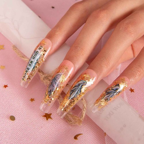 LOVFUL Press on Nails Dollar | Handmade with Full Covered Crystals | Reusable Fake Nails | Coffin Mid length 1.7 in | H98-M
