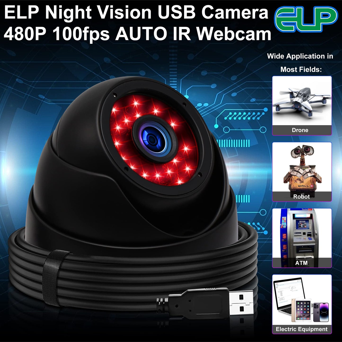 1080p Day Night Vision USB Camera IR Infrared Webcam with Dome Housing Home Surveillance CCTV PC Camera for Computer Mini UVC USB2.0 Waterproof USB with Camera Indoor Outdoor High Speed Camera