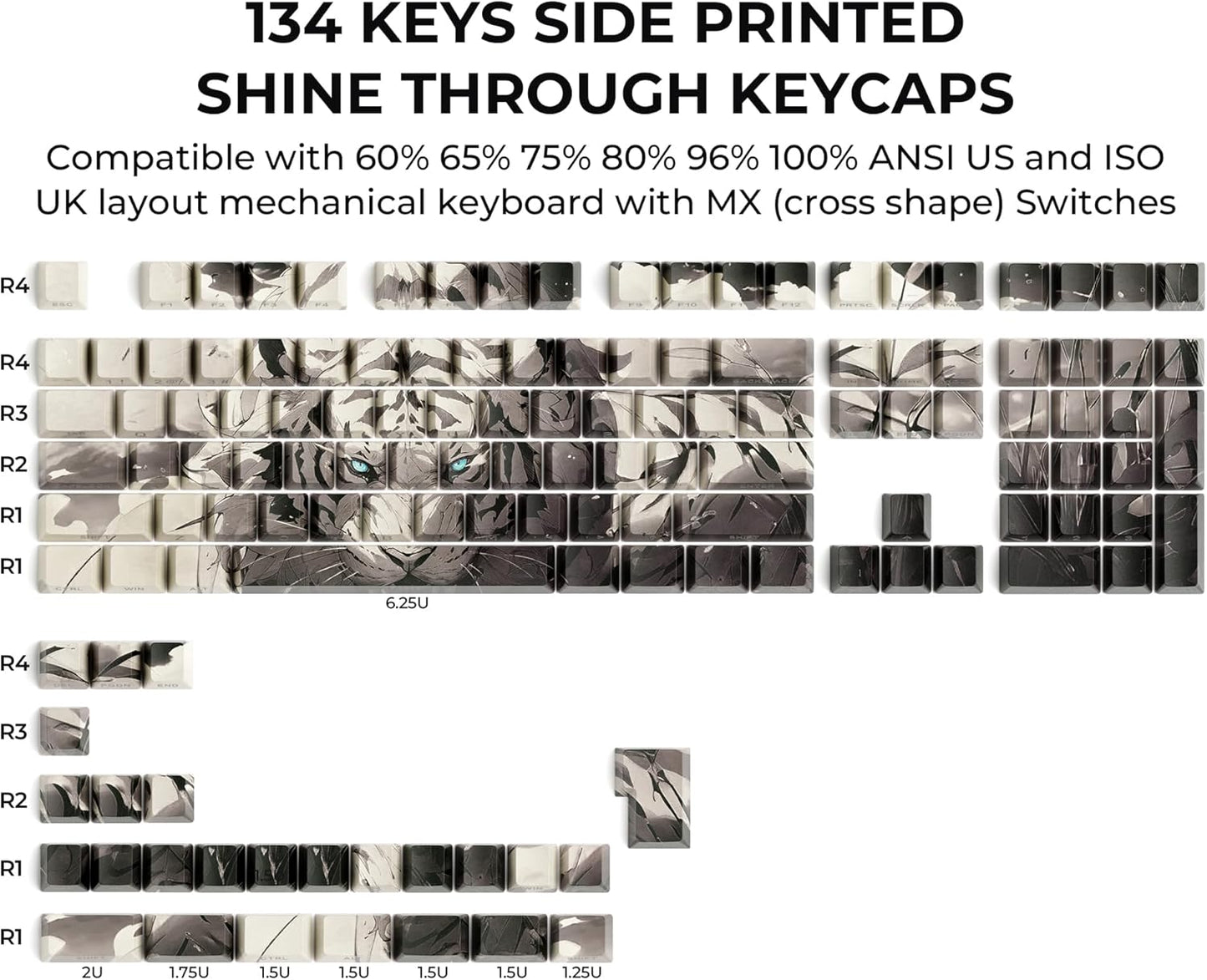 XVX Bamboo Grove Shine Through Keycaps, Double Shot PBT Keycaps, Side Printed Keyboard Caps with Dye Sublimation Full Keycap Sets Suitable for Gateron Cherry MX Switches Mechanical Keyboard