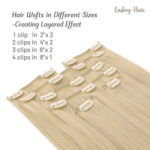 Clip in Hair Extensions, 18 inch Ash Blonde to Golden Blonde and Platinum Blonde Hair Extensions Clip in Human Hair Lashey Hair Extension Real Human Hair 120g 7pcs