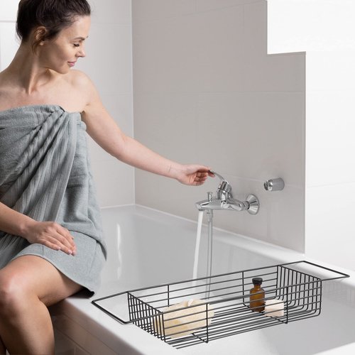 Navaris Wire Bath Tray - Metal Bathtub Caddy Rack - Over Tub Bridge Organizer Storage Shelf - Accessories Holder Basket for Bathtub - Black