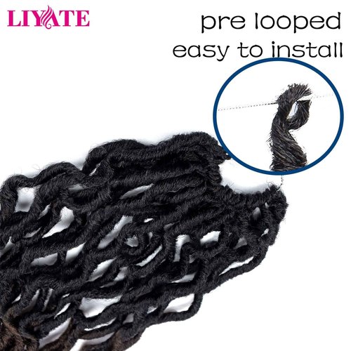 24 Inch Goddess Faux locs Crochet Hair 6 Packs/Lot Soft Gypsy Locs Wavy Crochet Braids Dreadlocks 3 Tone Curly Wavy Twist Braiding Hair Extensions African Roots Braid(1B/4/30)