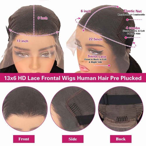 LEFGODY Body Wave Lace Front Wigs Human Hair 200 Density 12a Grade 100% Virgin Human Hair Wigs for Black Women 13x6 Hd Transparent Lace Pre Plucked Natural Black 22 Inch
