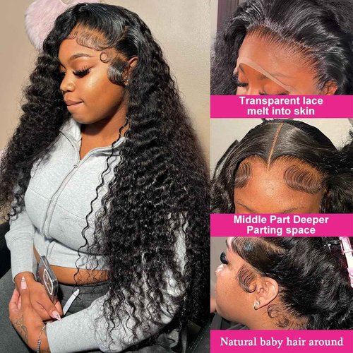 Deep Wave Lace Front Wigs Human Hair Wigs for Women 13×6 HD Lace Front Wigs Human Hair Pre Plucked with Baby Hair Deep Curly Lace Frontal Wigs Human Hair 180% Density 26 Inch