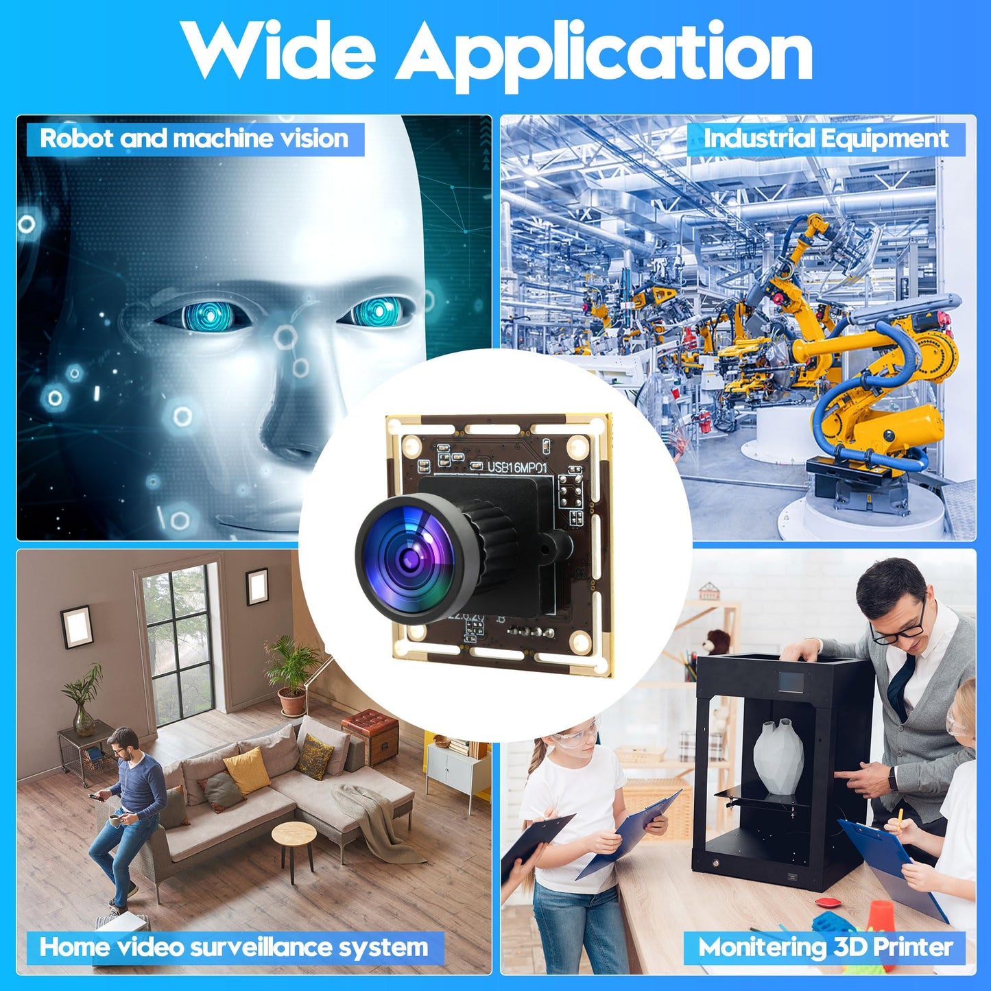 ALPCAM 16MP USB Camera Module, Wide Angle 110 Degree No Distortion Lens, Ultra HD 3496P, Plug and Play, Compatible with WinXP/Vista/WIN7/WIN8/Win9/Win10/Win11/Linux/Mac-OS X/Wince/Android