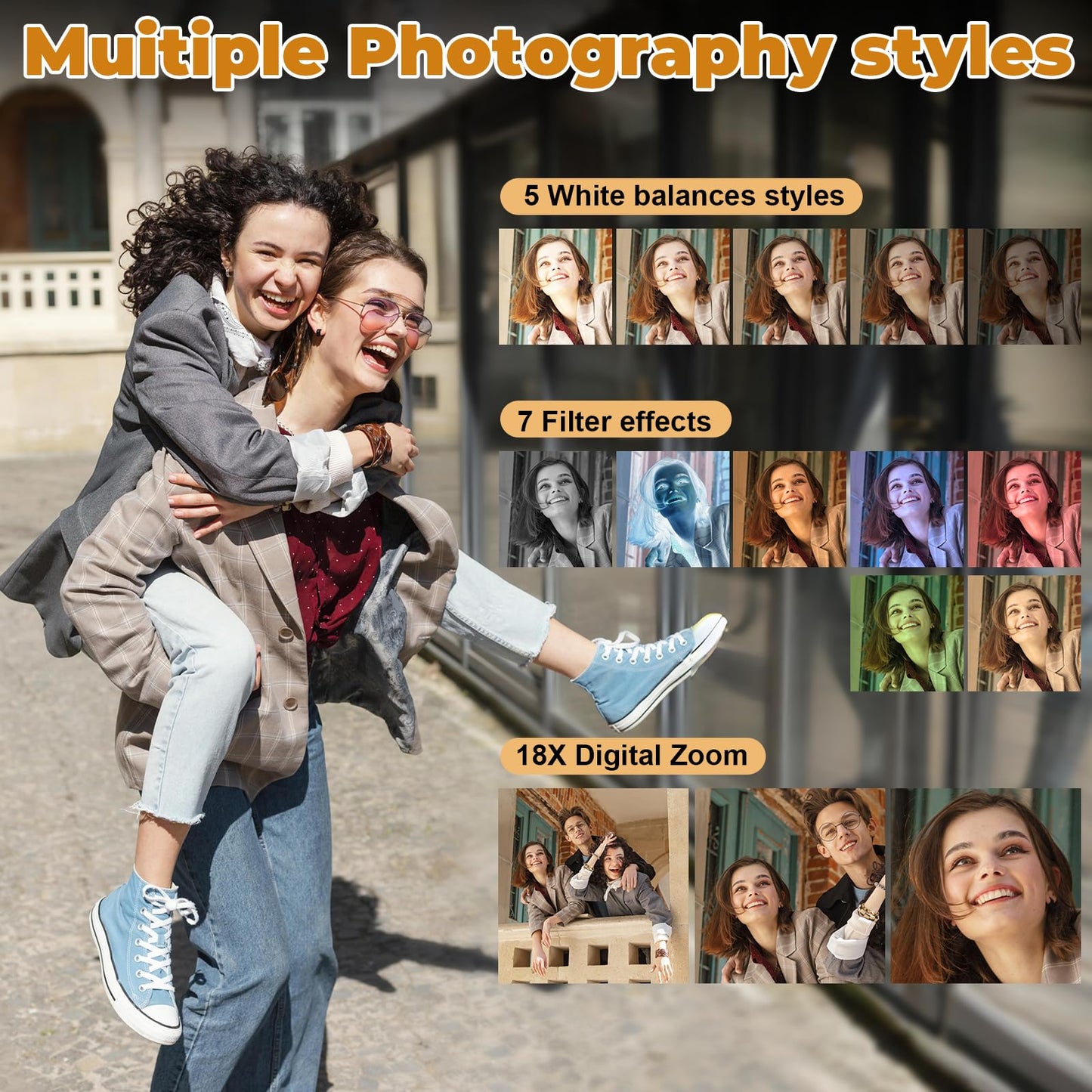 4K Digital Camera - Digital Cameras for Photography - 64MP Vlogging Camera for YouTube - Autofocus Video Camera 3" 180° Flip Screen with 18X Zoom - Compact Travel Cameras with 32GB SD Card 2 Batteries