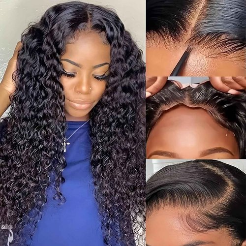 Tendersse Water Wave Wear and Go Glueless Wigs Human Hair Pre Plucked Pre Cut 5 x 5 HD Lace Closure Wigs 200 Density Water Wave Lace Front Human Hair Wigs for Black Women Natural Black 20 Inch