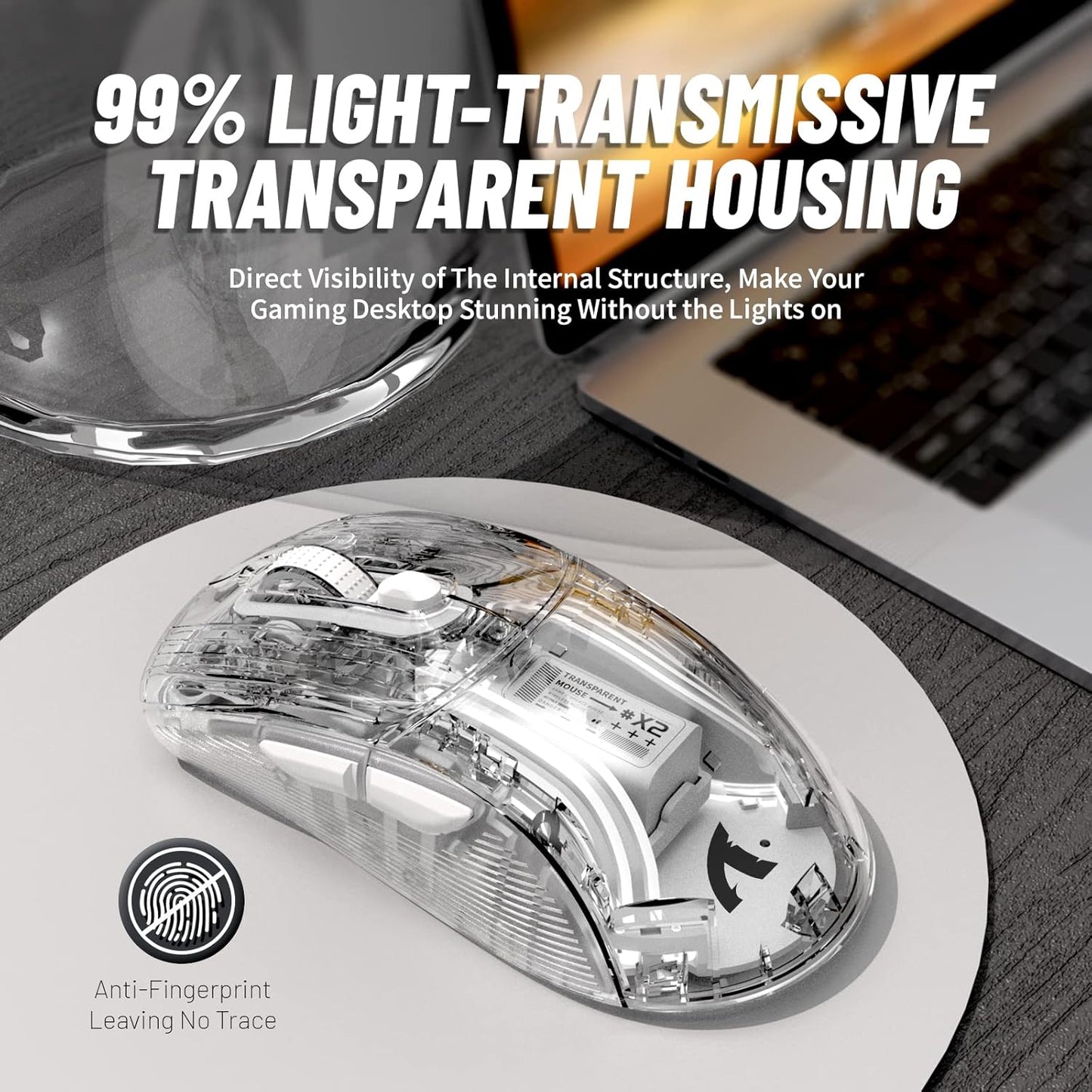 A.JAZZ Wireless Gaming Mouse with Full Transparent,Tri-Mode 2.4GHz/Bluetooth/Wired Mouse,Digital Display,Charging Base,3D RGB Backlit,Silent Mice with 7 Buttons,Wireless Mice for Laptop,PC,Mac(White)