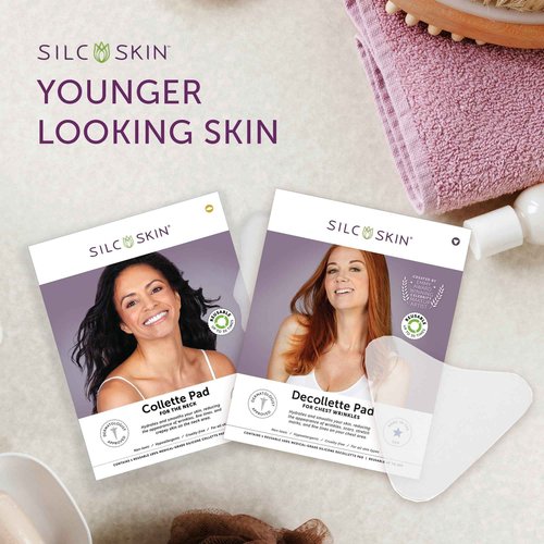 Silc Skin Complete Chest & Neck Care Set - Decollette Pad and Collette Pad - Reusable Medical-grade Neck and Chest Wrinkle Patches - 30 Day Supply