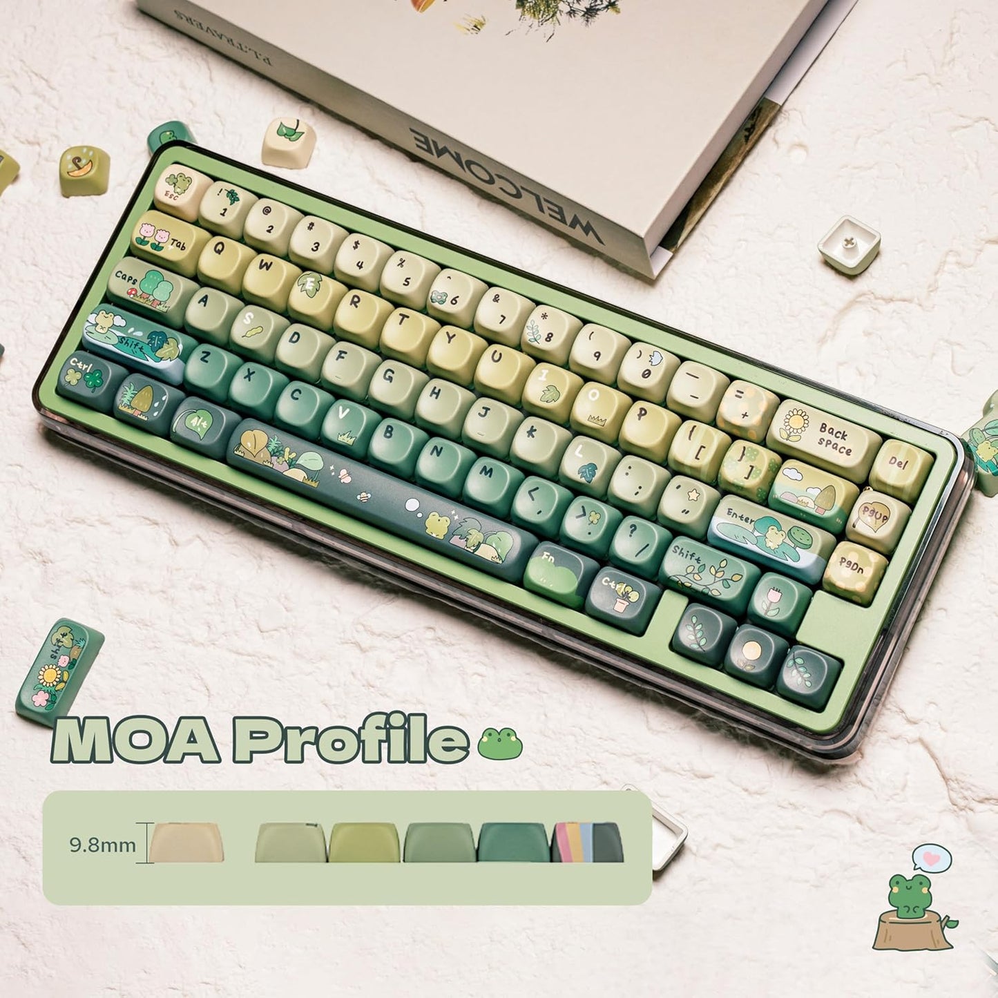 AJAZZ AK980 98% Mechanical Keyboard with KiiBoom X Cosydiaries Rainy Froggy Day Keycap Set