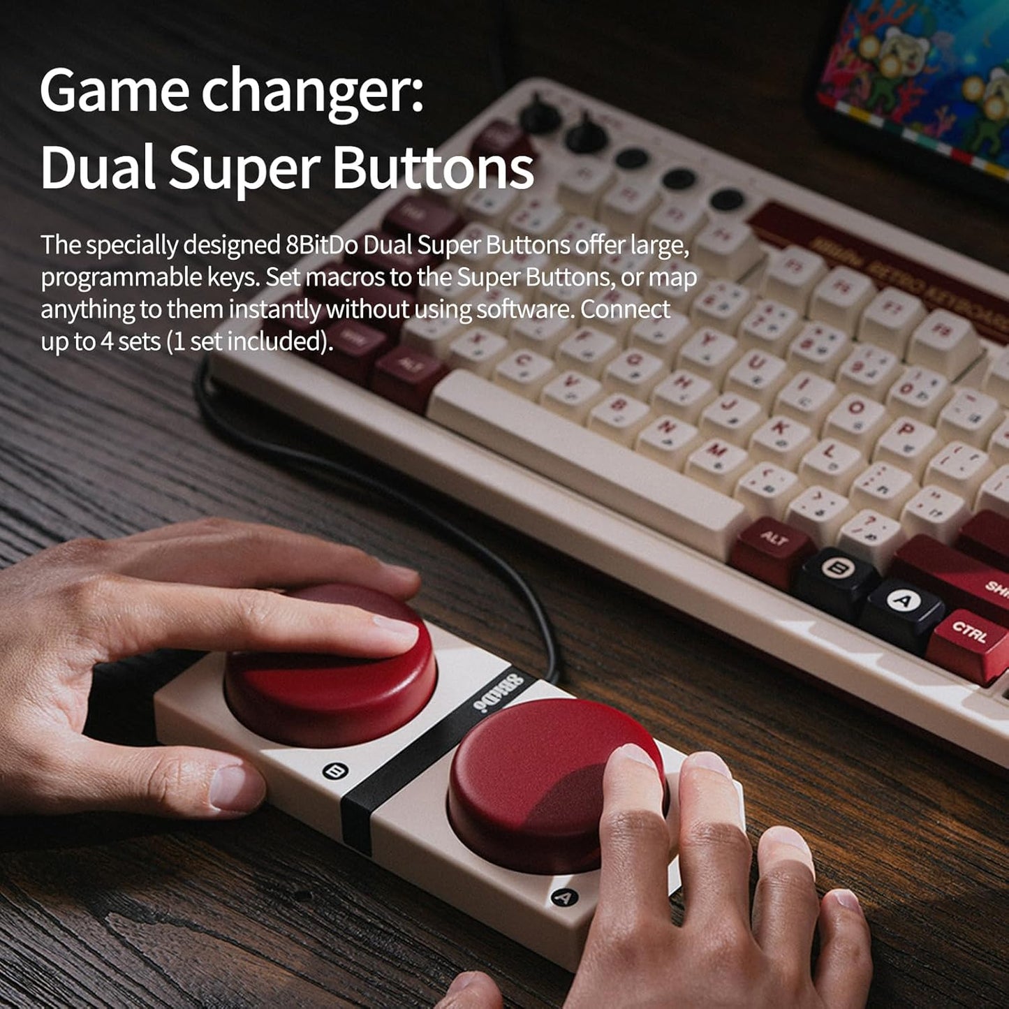 AKNES 8BitDo Retro 108 Mechanical Keyboard, Hot Swappable Gaming Keyboard with 108 Keys, Integrated Numpad, Dual Super Buttons, Bluetooth/2.4G/USB-C for Windows & Android - Fami Edition