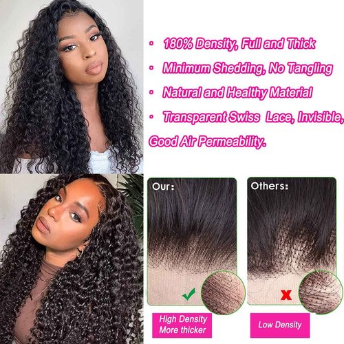 ONECHULY 13x4 HD Transparent Water Wave Lace Front Wigs Human Hair Pre Plucked with Baby Hair 180% Density Water Curly Wave Lace Frontal Wigs for Black Women 28 Inch Natural Color