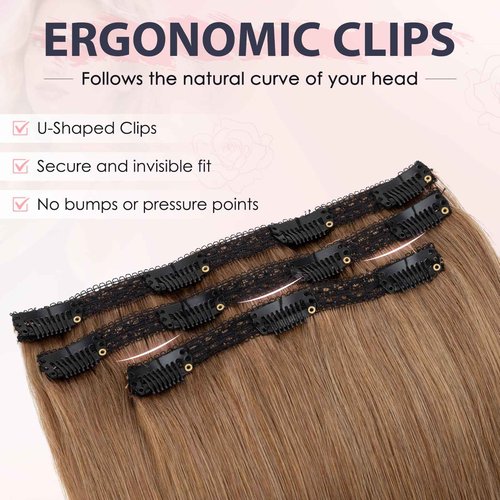 TESS 3 PCS Hair Extensions Clip ins Real Human Hair Straight Hair Extension for Women Soft Lace Wefts Invisible Clip in 22 Inches Dark Linen