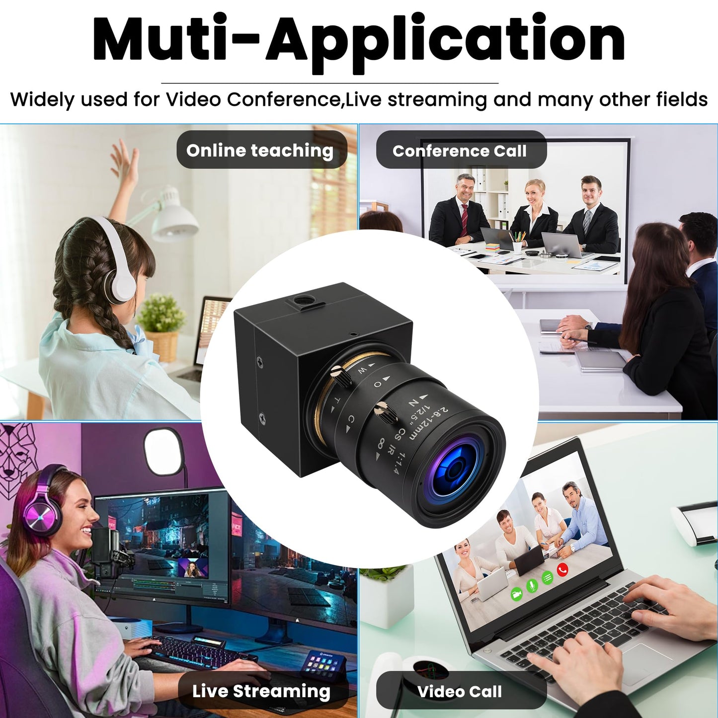 ALPCAM 4K Wide Angle Varifocal Zoom Lens Webcam Ultra HD 2160P 30fps Plug and Play USB Computer Camera for Windows/Linux/Raspberry Pi/Mac