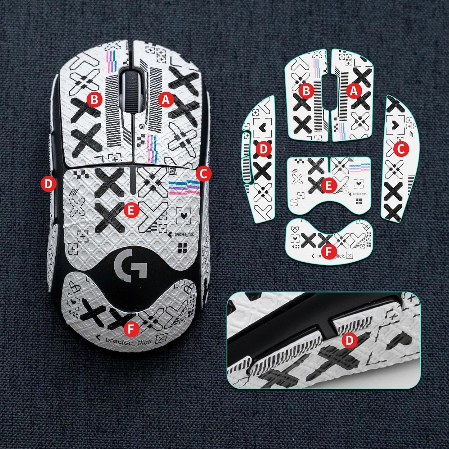 2-in-1 Mouse Grip Tape Set for Viper V3 Pro, Pre-Cut Gaming Mouse Grips, Black and White Pattern, Self-Adhesive