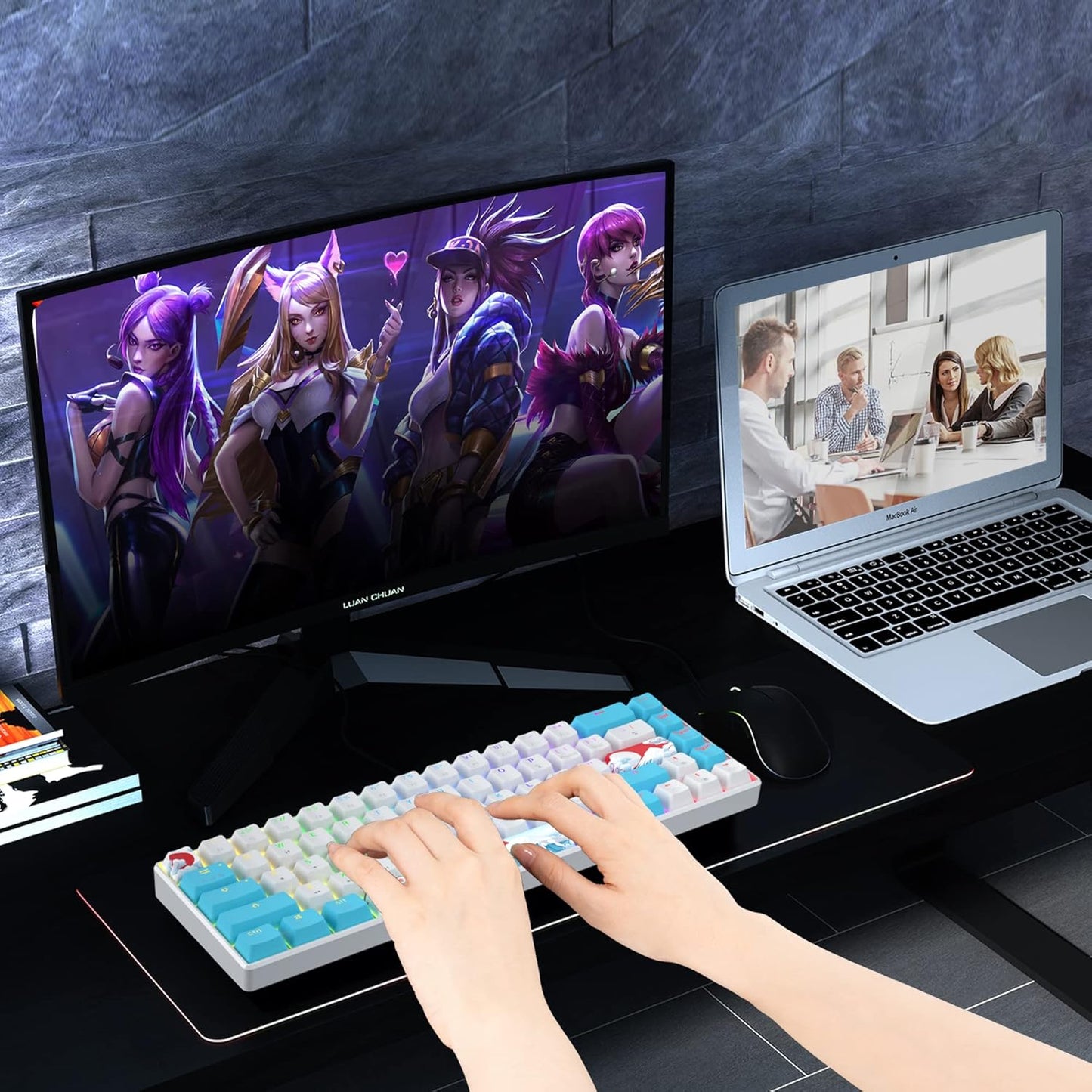 60 Percent Gaming Keyboard Mechanical with Linear Red Switch, 65% Wired Ultra-Compact Mini Keyboard Rainbow with PBT Keycaps for Ps4/Ps5/Xbox(68 MonsterB)