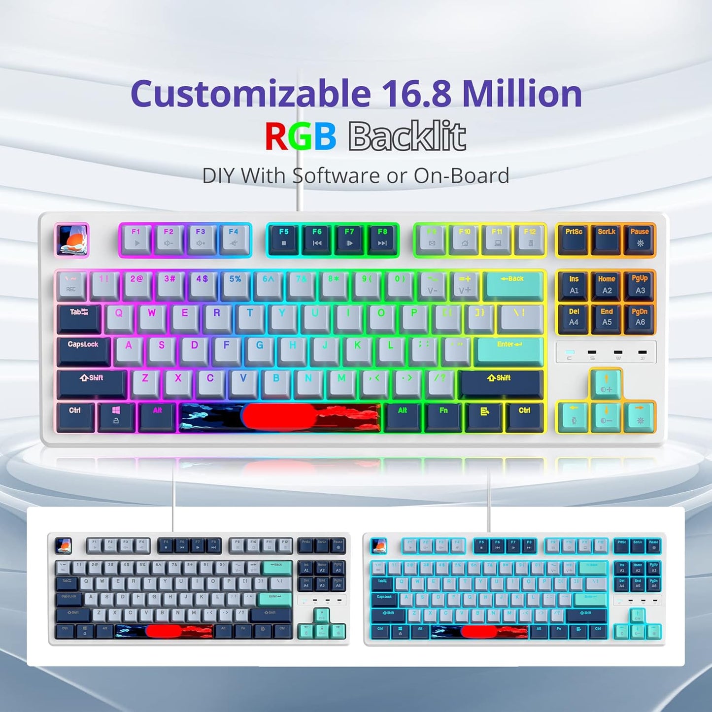 60 Percent Gaming Keyboard Mechanical with Linear Red Switch, 65% Wired Ultra-Compact Mini Keyboard Rainbow with PBT Keycaps for Ps4/Ps5/Xbox(68 Green)