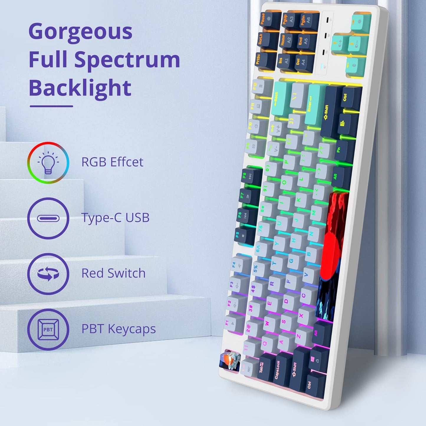 60 Percent Gaming Keyboard Mechanical with Linear Red Switch, 65% Wired Ultra-Compact Mini Keyboard Rainbow with PBT Keycaps for Ps4/Ps5/Xbox(68 Green)