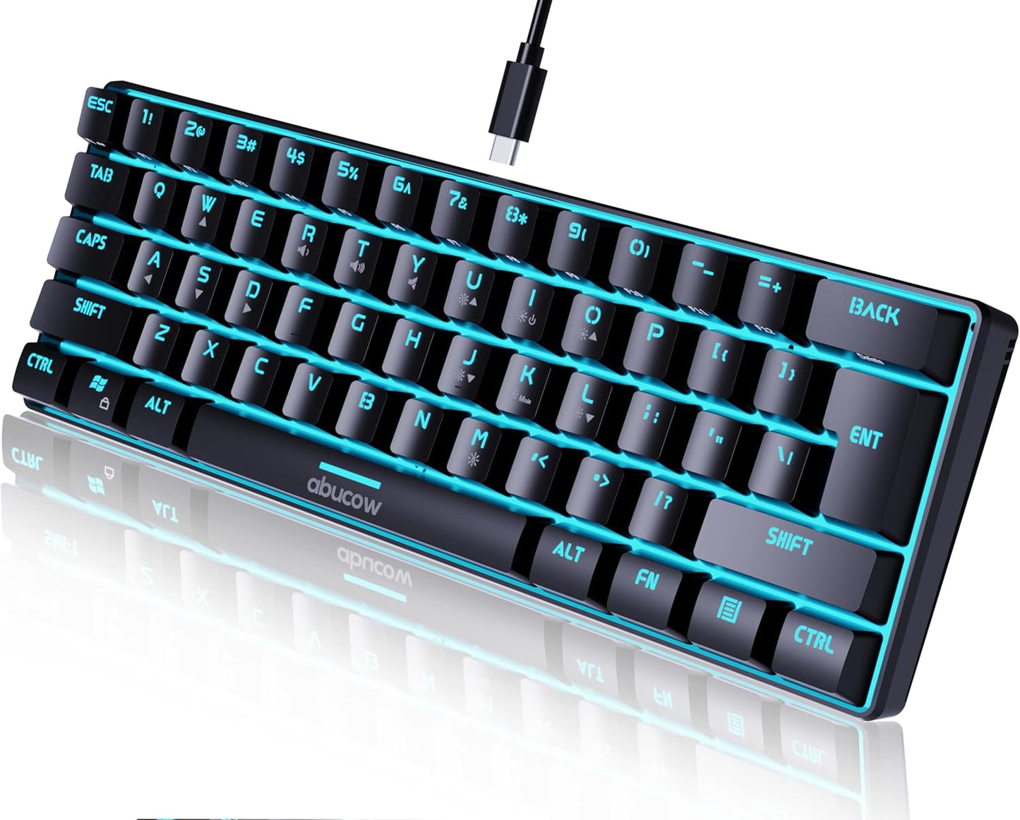abucow Gaming Keyboard Minimalist Portable Wired Ultra-Compact Mini Imitation 61 Keys RGB Backlit Keyboard (Black-White)