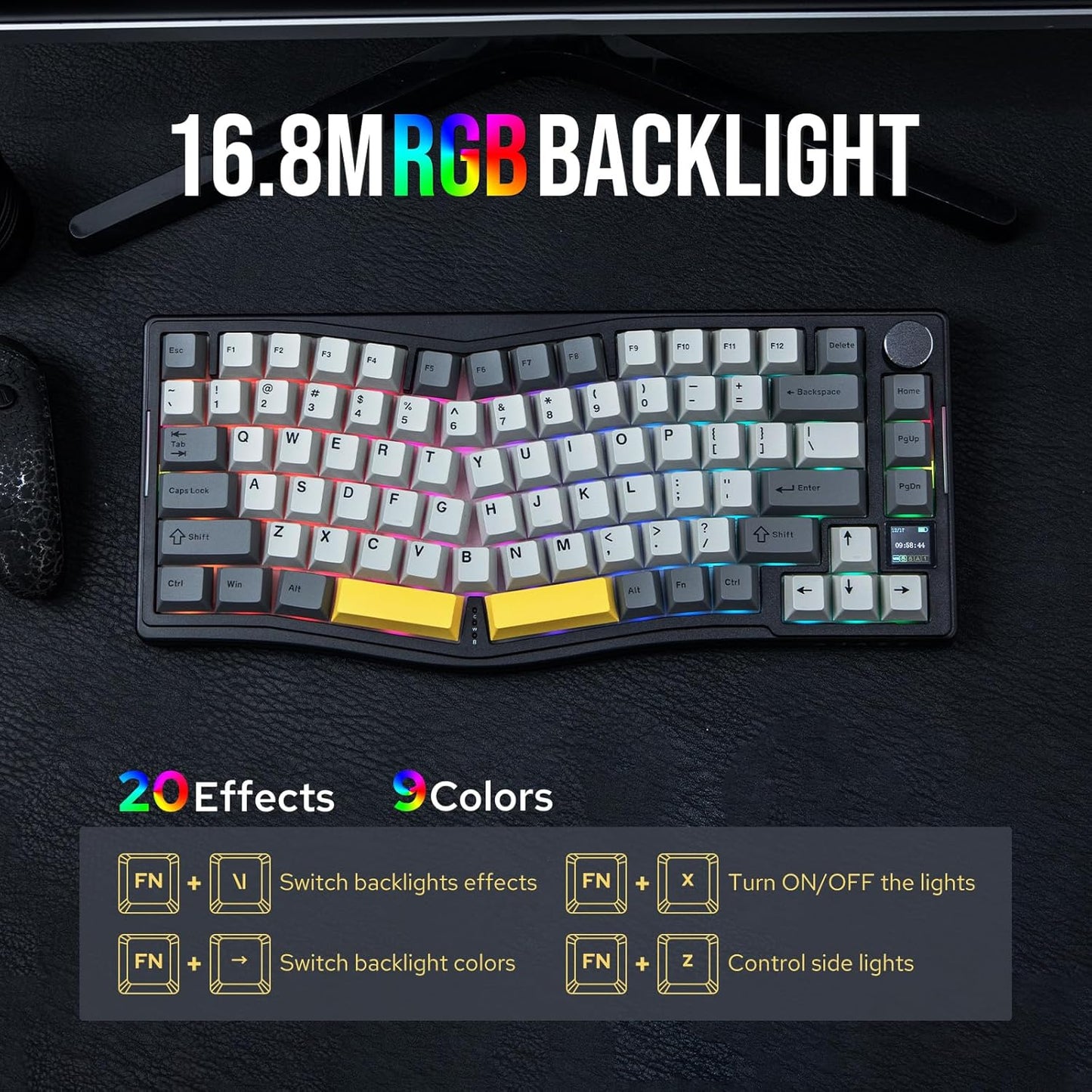 AJAZZ AKS075 Wireless Gaming Keyboard, Hot-Swappable Gasket Mechanical 75% Alice Keyboard with 0.85’ TFT Screen, BT5.1/2.4GHz/USB-C, 5000mAh Battery (Black, Flying Fish Switch)
