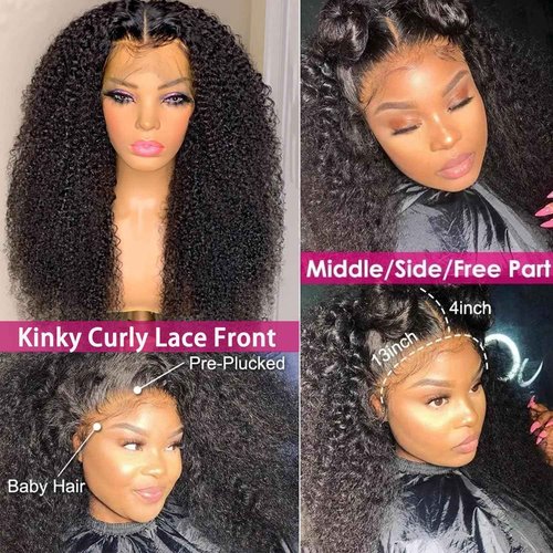 Skouty 24 Inch Kinkycurly Wig Human Hair 13x4 Lace Front Wigs 180 Density Glueless Wigs Human Hair Pre Plucked Brazilian Kinky Straight Wig Lace Frontal Wigs for Black Women Virgin Human Hair