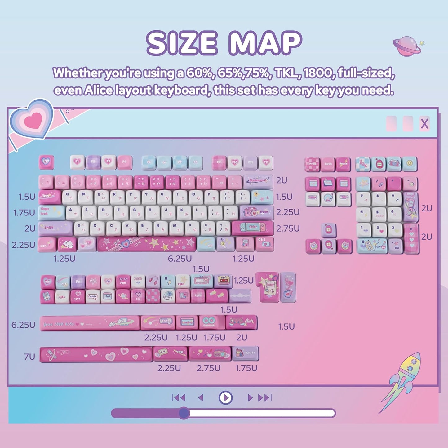 AJAZZ AK980 98% Mechanical Keyboard with KiiBOOM X Elyxirine Digital Dreams Pastel Y2K Keycap Set