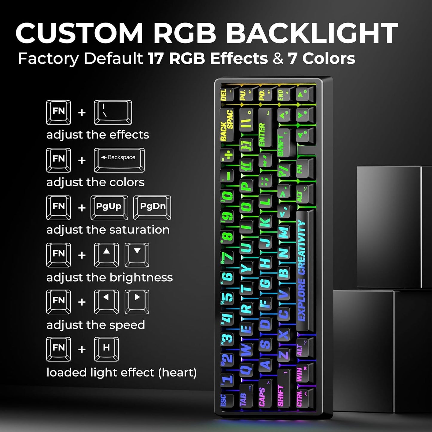 XVX M67 Wireless 60% Percent Keyboard, QMK/VIA Topographic Gaming Keyboard, Tri-Mode Thocky Creamy Mechanical Key Board, Hot Swappable Gasket Mount RGB IMD Tech for Win/Mac, Miami Theme, White