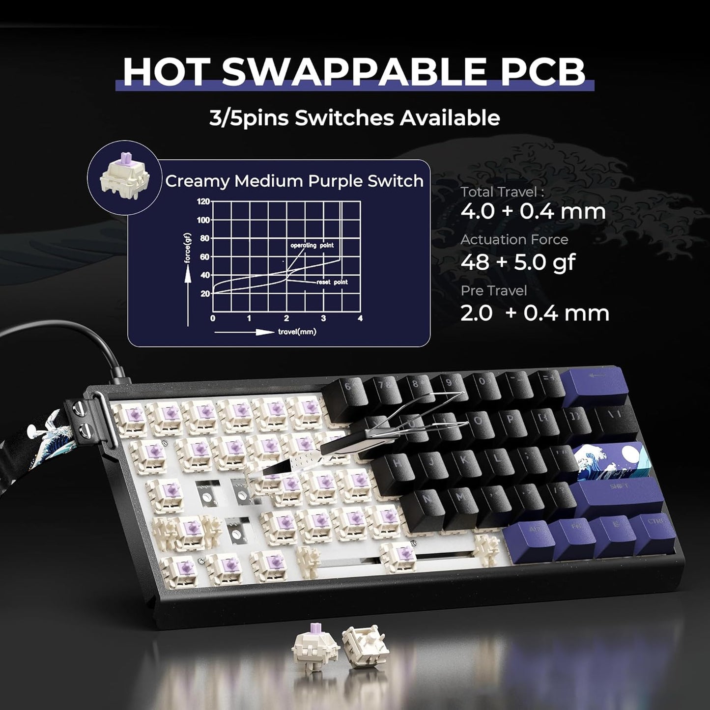 XVX H61 60% Percent Keyboard with Strap and Crystal Jelly Keycaps