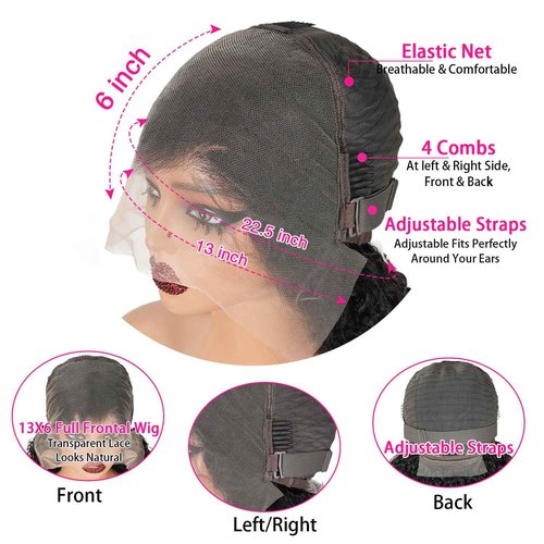 Mihugass Jet Black Burmese Curly Wigs For Women13x6 Lace Front Wigs 250 Density Brazilian Full Lace Human Hair Wigs Preplucked With Baby Hair 250 Density(16 inch)