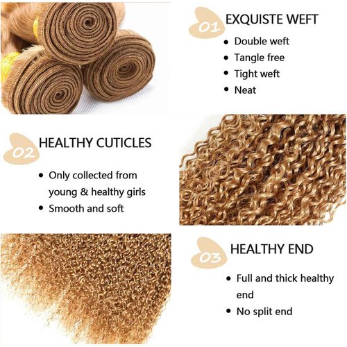 Fabimiya 26 28 30 Inch Human Hair Bundles Honey Blonde 27# Jerry Curly Bundles Human Hair 100% Unprocessed Soft Sewn In Hair with Double Weft for Black Women