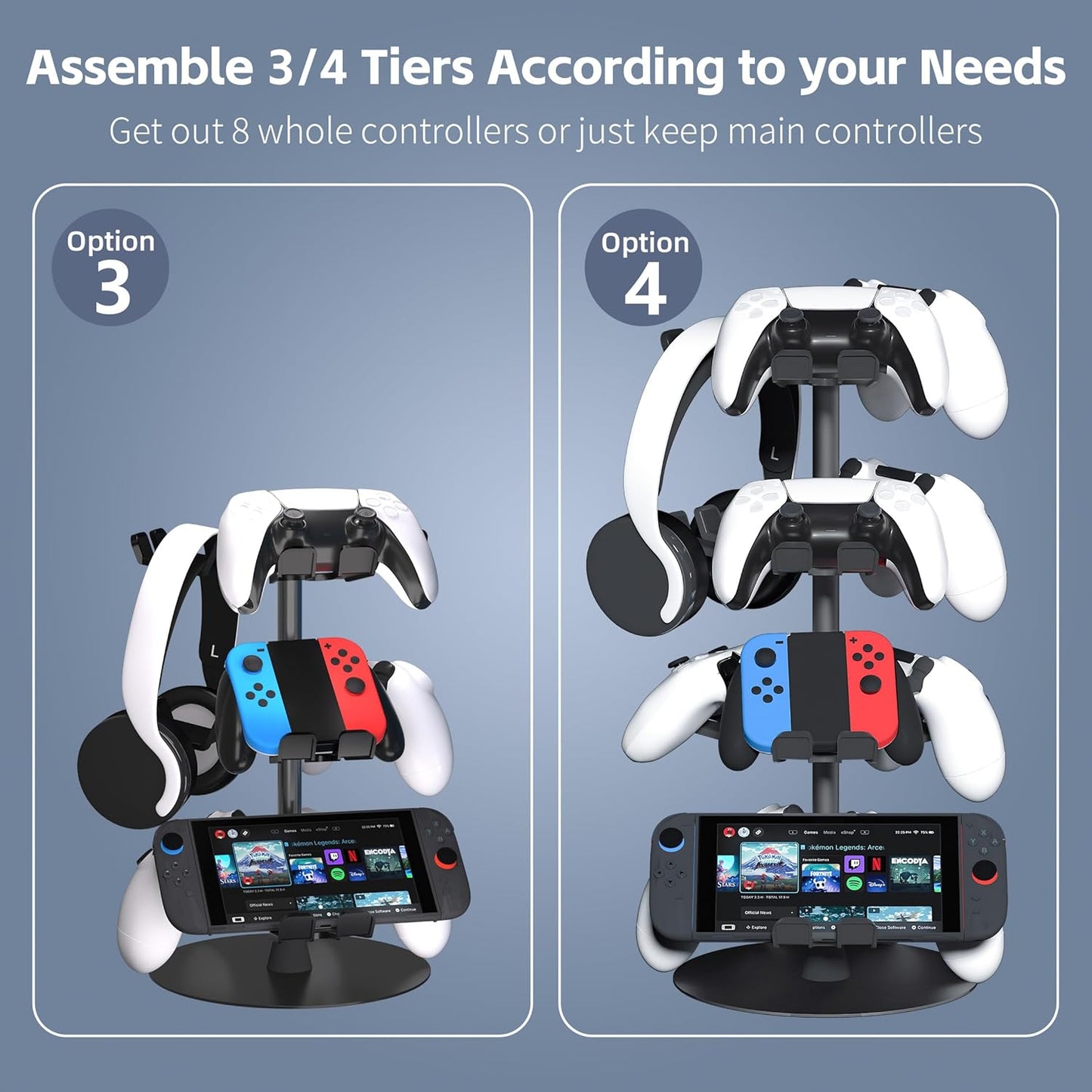 ZYTHRONE Controller&Headset Holder Gaming Rotatable Gamepad Stand Compatible with PS4/PS5/Xbox/Switch 2 Aluminum Alloy (3 Tiers)