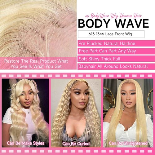 Cloudeer 28 Inch 613 13x6 Lace Front Wig Human Hair 200 Density Blonde Wig Human Hair 613 HD Lace Frontal Wig 13x6 Blonde Body Wave Lace Front Wigs Human Hair Pre Plucked