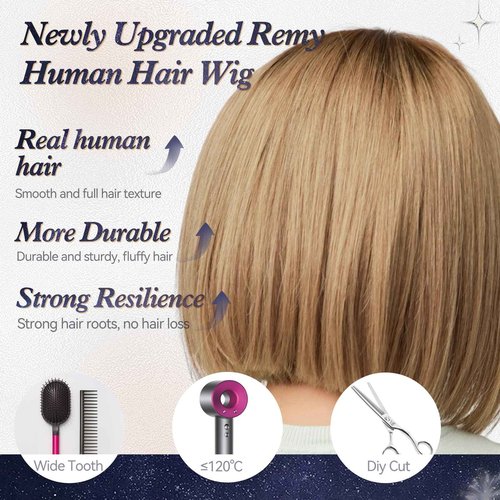 starluck SilkHug HD Lace Front Wigs Human Hair Glueless Pre-plucked Bob Real Human Hair Ash Blonde-P4/8/16 Wigs for Women Middle Part 12" Lenght Straight Wig 150% Density 13"×4"×2.5"