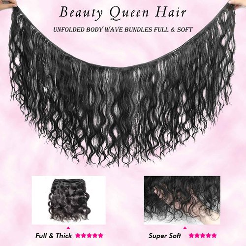 Beauty Queen 16A Body Wave Bundles Human Hair (20 18 16 Inch) 100% Unprocessed Brazilian Virgin Weave 3 Bundles Human Hair Full And Thick Remy Hair Extensions Natural Color for Women