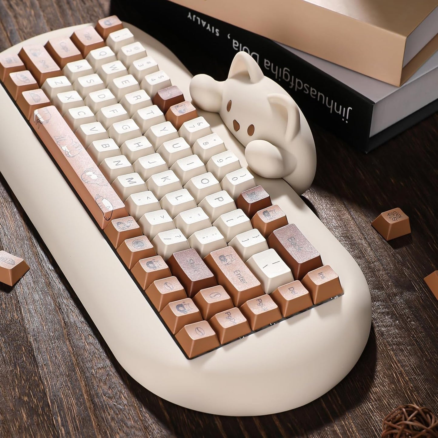 YUNZII Spring Tea Dye Sub PBT Keycaps,145 Full Keys Dye Sublimation PBT Custom Keycap Set with Key Puller for Cherry Gateron MX Switches Mechanical Gaming Keyboard (Cherry Profile, Spring Tea)