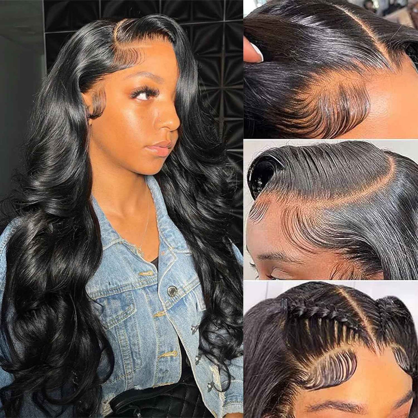 13x4 Body Wave HD Lace Frontal Human Hair 18 inch Brazilian Virgin Human Hair Pre Plucked Hairline 150% Density Ear To Ear Transparent Lace Frontal Closure Natural Black Color