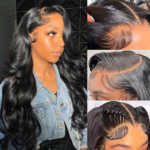 13x4 Body Wave HD Lace Frontal Human Hair 18 inch Brazilian Virgin Human Hair Pre Plucked Hairline 150% Density Ear To Ear Transparent Lace Frontal Closure Natural Black Color