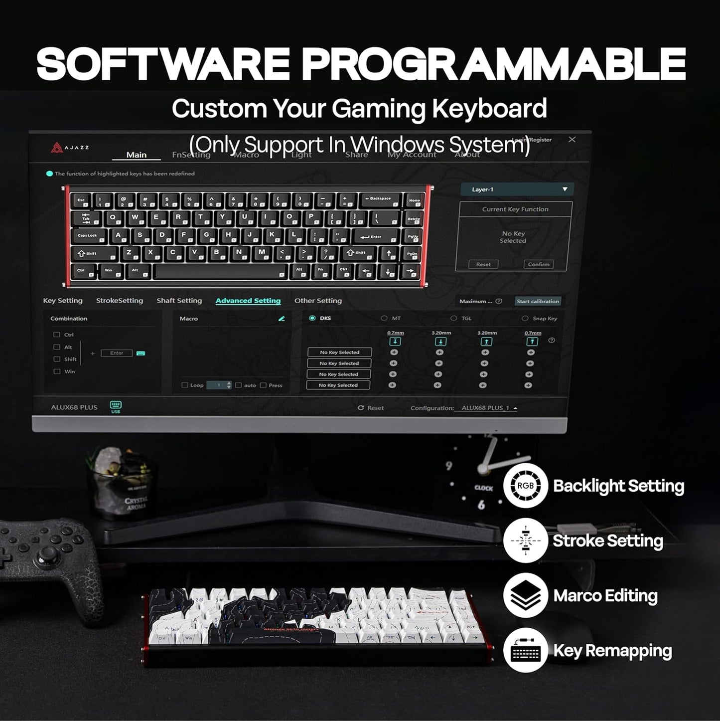 AJAZZ ALUX68 HE Aluminum Rapid Trigger Gaming Keyboard with Magnetic Switch, Wired Hall Effect Keyboard with 8K Polling Rate, 0.125ms Latency, RGB Backlight (Black Side-Printed, ALUX68)