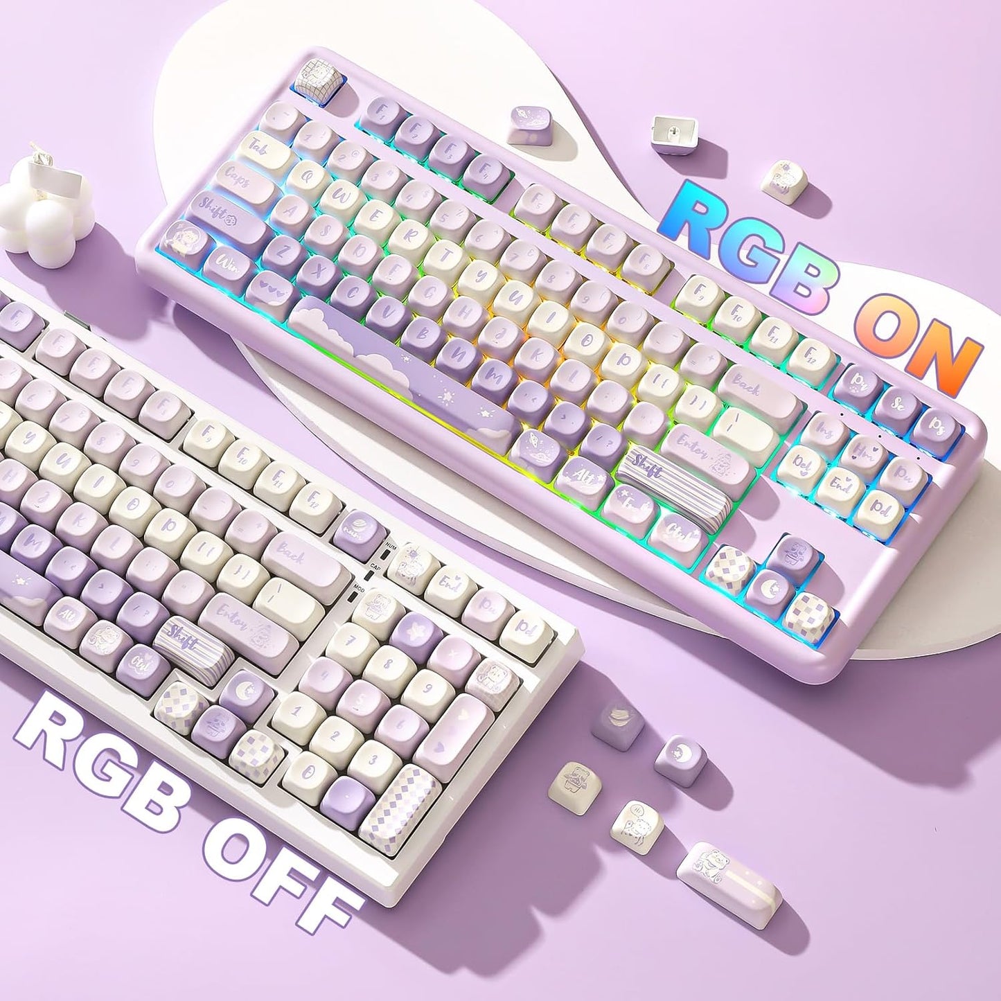 YUNZII 132 Keys MOA Keycaps, Dye-Sublimation PBT Custom Keycap Set for MOA Profile, Cute Bear Customized Pattern Keycaps for MX Switches Mechanical Gaming Keyboard (Blue)